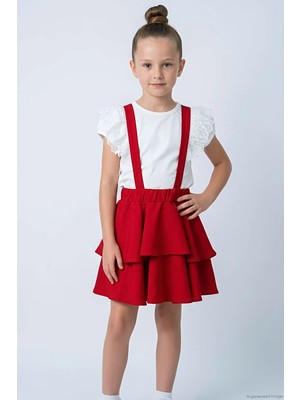 Breeze Kız Çocuk Bahçıvan Salopet Takım Dantel Kollu Fiyonk Detaylı 6-12 Yaş, Ekru