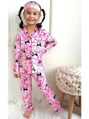 Lillypicca Kedi Desenli Pamuklu Önden Düğmeli Göz Bantlı Uzun Kol Pijama Takımı 9034