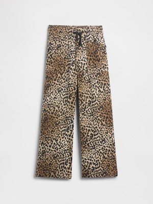 Gap Kız Çocuk Kahverengi High Rise Baskılı Pull-On Wide Leg Jean Pantolon