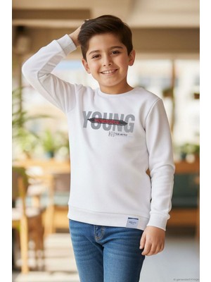 Breeze Erkek Çocuk Sweatshirt Yazı Baskılı 8-14 Yaş, Beyaz