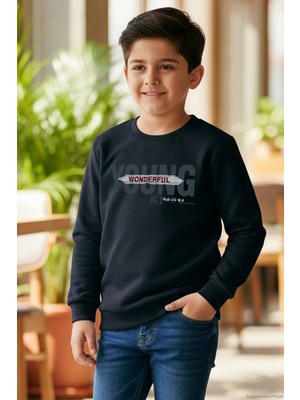 Breeze Erkek Çocuk Sweatshirt Yazı Baskılı 8-14 Yaş, Lacivert