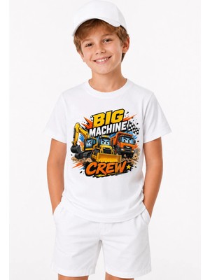 Machine Crew Kepçe Kamyon Ekibi %100 Pamuk Premium Kalite Erkek Çocuk Tişörtü