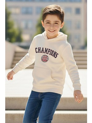 Breeze Erkek Çocuk Sweatshirt Yazı Baskılı Kapüşonlu 4-8 Yaş, Taş