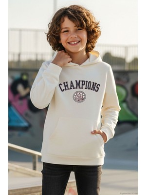 Breeze Erkek Çocuk Sweatshirt Yazı Baskılı Kapüşonlu 4-8 Yaş, Ekru