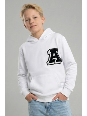 Breeze Erkek Çocuk Sweatshirt A Harfi Yazı Nakış Armalı 9-14 Yaş, Beyaz