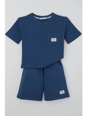 Breeze Erkek Çocuk Şortlu Takım Cep Detaylı Dokulu 3-7 Yaş , Indigo