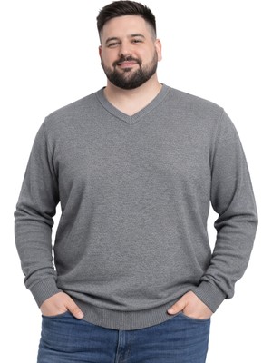 Battal Moda Erkek Büyük Beden Füme V Yaka Triko Kazak 3xl-4xl-5xl-6xl