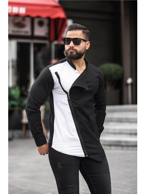 Çift Renk Asimetrik Fermuarlı Erkek Slim Fit Gömlek