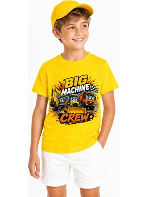Machine Crew Kepçe Kamyon Ekibi %100 Pamuk Premium Kalite Erkek Çocuk Tişörtü