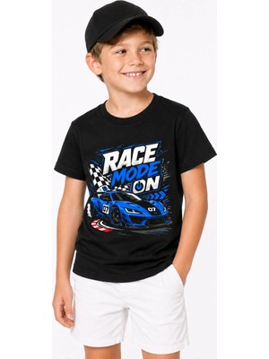 Race Mode On Yarış Arabası %100 Pamuk Premium Kalite Erkek Çocuk Tişörtü
