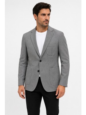 Bihan Store Erkek Cepli Astarsız Desenli Dokuma Blazer 06 Drop Ceket 1954-GRI