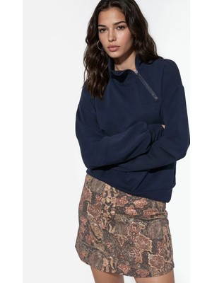 Hiccup Kadınlar Busem Rahat Kesim Fermuarlı Yaka Sweatshirt Siyah