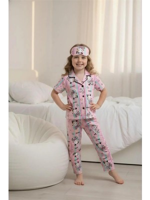 Lillypicca Soft Renkli Desenli Bambu Önden Düğmeli Göz Bantlı Kısa Kol Pijama Takımı 8022