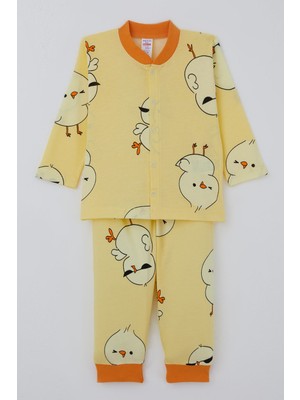 Breeze Erkek Bebek Pijama Takımı Sevimli Civciv Desenli Önden Çıtçıtlı 4 Ay - 1 Yaş , Sarı