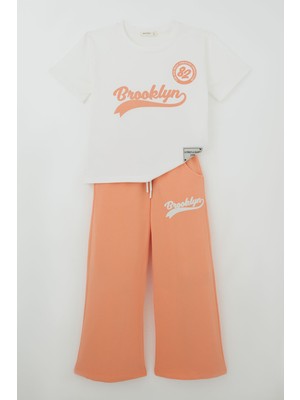 Breeze Kız Çocuk Pantolonlu Takım Brooklyn Yazı Baskılı Bağcıklı 8-14 Yaş, Ekru