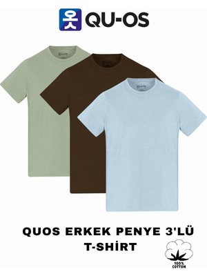 Quos Unisex 3'lü Paket %100 Pamuk Bisiklet Yaka Tişört