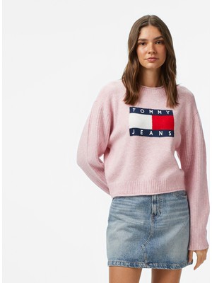 Tommy Hilfiger Tommy Jeans Melange Flag Kadın Pembe Kazak