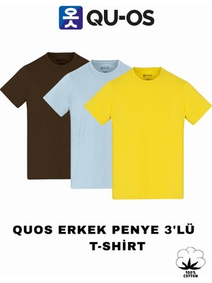 Quos Unisex 3'lü Paket %100 Pamuk Bisiklet Yaka Tişört