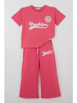 Breeze Kız Çocuk Pantolonlu Takım Brooklyn Yazı Baskılı Bağcıklı 8-14 Yaş, Fuşya