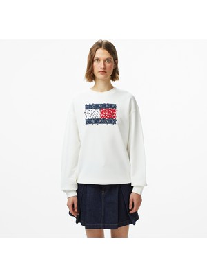 Tommy Hilfiger Tommy Jeans Relax Floral Flag Kadın Beyaz Sweatshirt
