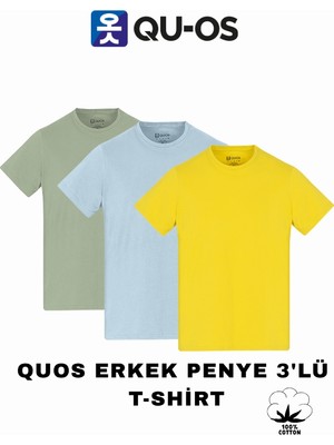 Quos Unisex 3'lü Paket %100 Pamuk Bisiklet Yaka Tişört