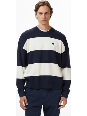 Calvin Klein Striped Snowy Relaxed Crew Erkek Renkli Triko