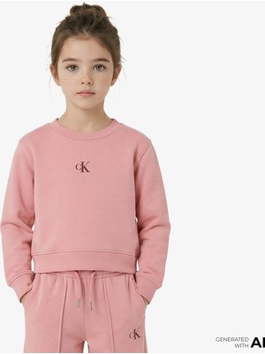 Calvin Klein Logo Fleece Çocuk Pembe Sweatshirt