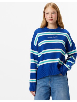Guess Striped Kadın Mavi Triko