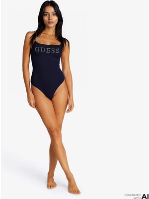Guess Logo Kadın Siyah Mayo