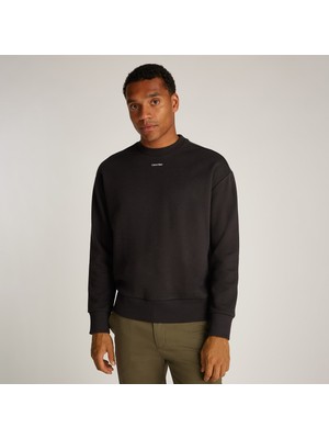 Calvin Klein Nano Logo Erkek Siyah Modal Karışımlı Sweatshirt