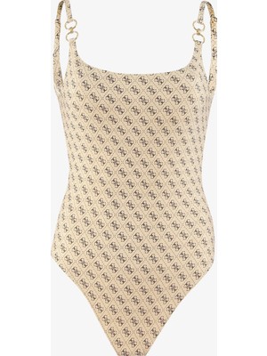 Guess One Piece Printed Recy Polyamide 180GR Kadın Bej Mayo
