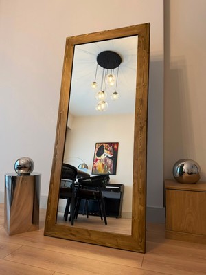 Effe Yapı Dekor Doğal Ahşap Çerçeveli 180X80 cm ( Ceviz ) Ayaklı Boy Aynası
