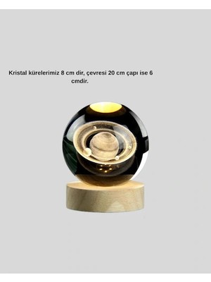 Teknodayım Satürn Gezegenli Kristal Küre LED Lamba USB Li Ahşap Standlı Açık Renk Ahşap