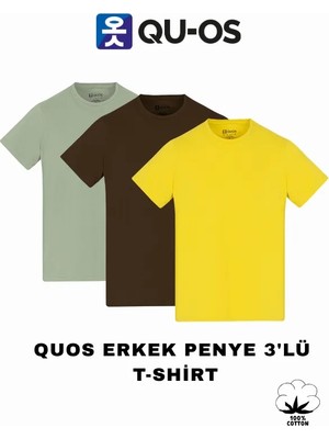Quos Unisex 3'lü Paket %100 Pamuk Bisiklet Yaka Tişört