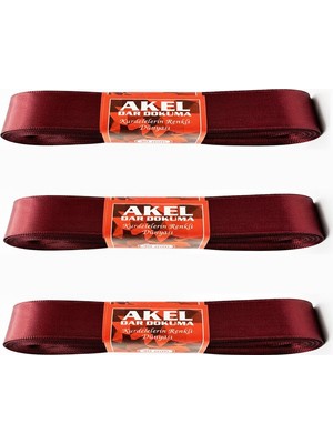 Akel Dar Dokuma Bordo Saten Kurdele - 2 Cm. x 10 Metre - 3 Adet