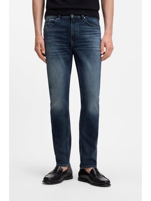 Boss Erkek Dar Kesim Normal Bel Pamuk Karışımlı Denim Lacivert Jeans 50564359-435