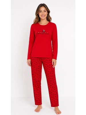 Sleeproom Kadın Mevsimlik Uzun Kol Awesome Kırmızı Pijama Takımı