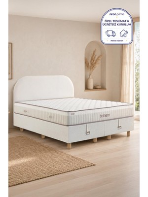 Niron Bohem Pocket Düz 140X190 cm Çift Kişilik Yatak Baza Başlık Seti - Pocket Orta Sert