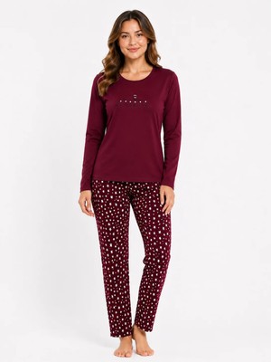 Sleeproom Kadın Mevsimlik Uzun Kol Awesome Bordo Pijama Takımı