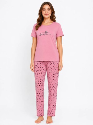 Sleeproom Kadın Yazlık Kısa Kol Awesome Pembe Pijama Takımı