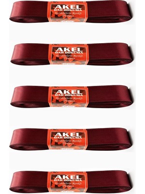 Akel Dar Dokuma Bordo Saten Kurdele - 2 Cm. x 10 Metre - 5 Adet