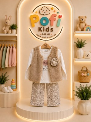 Pofi Kids Kız Çocuk Peluş Yelekli 3’lü Takım (1-4 Yaş)