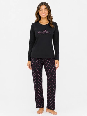 Sleeproom Kadın Mevsimlik Uzun Kol Awesome Siyah Pijama Takımı