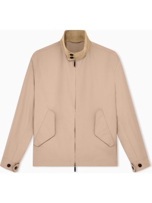 Emporio Armani Erkek Kontrast Kadife Dik Yakalı Normal Kalıp Cep Detaylı Bej Ceket EM006737 AF28010-U6163