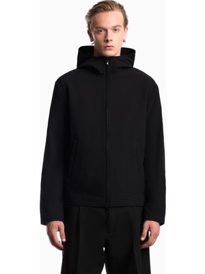 Emporio Armani Erkek Kuş ve Kaz Tüyü Dolgulu Normal Kesim Kapüşonlu Uzun Kollu Siyah Ceket EM006752 AF28011-UC001