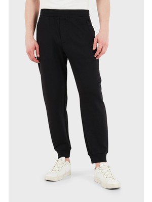 Emporio Armani Erkek Regular Fit Beli ve Paçası Lastikli Pamuklu Siyah Pantolon EM004539 AF10013-UC001
