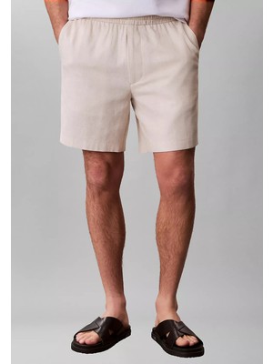 Calvin Klein Erkek Normal Kesim Beli Lastikli Keten Bej Şort LV04LF620G-2JX