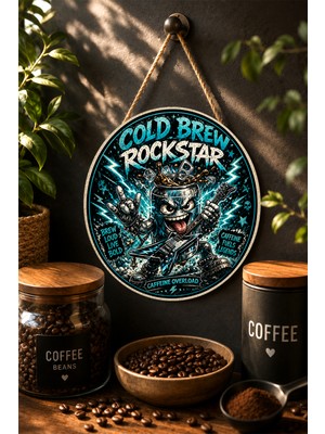 Mayeka Cold Brew Rockstar Rock Müzik ve Kahve Temalı Mdf Yuvarlak Duvar Dekoru
