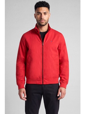 Tommy Hilfiger Erkek Normal Kalıp Dik Yakalı Fermuarlı Logo Detaylı Kırmızı Ceket MW0MW43468-XLD