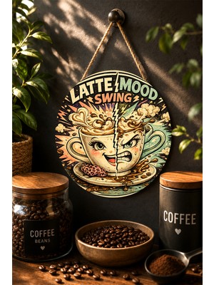 Mayeka Latte Mood Swing Iki Yüzlü Eğlenceli Fincan Yuvarlak Mdf Tablo Kahve